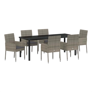 vidaXL Garden Dining Set 7 pcs Grey Poly Rattan
