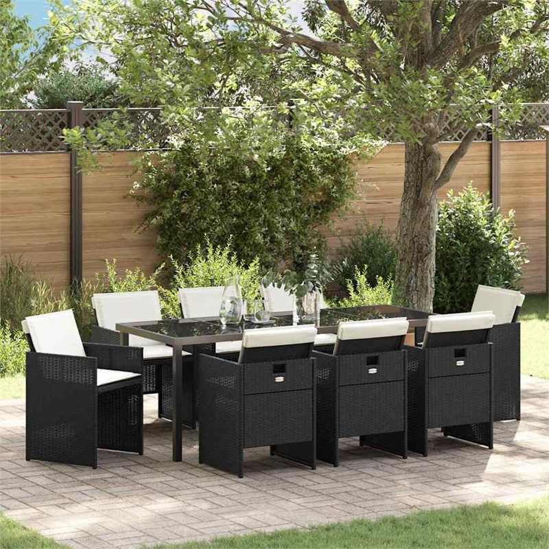vidaXL Garden Dining Set 9 pcs Black Poly Rattan