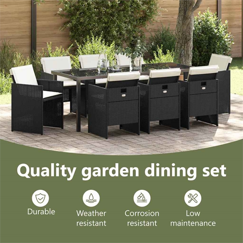 vidaXL Garden Dining Set 9 pcs Black Poly Rattan