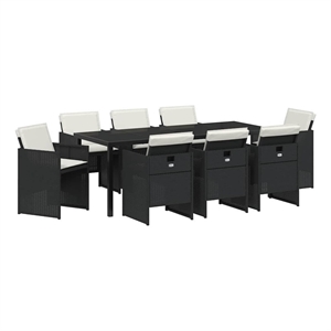vidaXL Garden Dining Set 9 pcs Black Poly Rattan