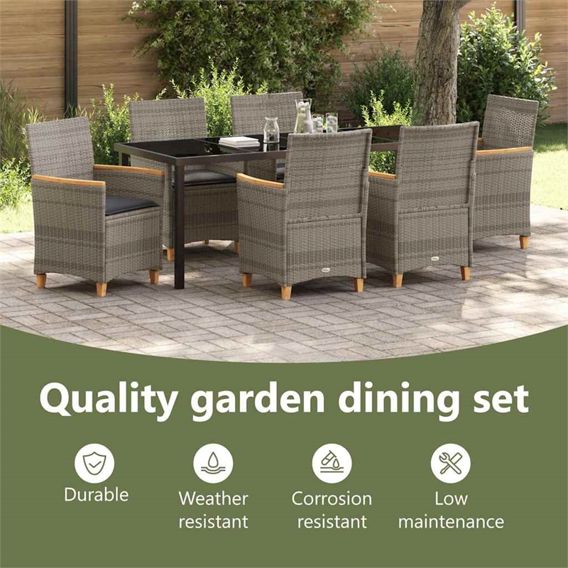 vidaXL Garden Dining Set 7 pcs Grey Poly Rattan