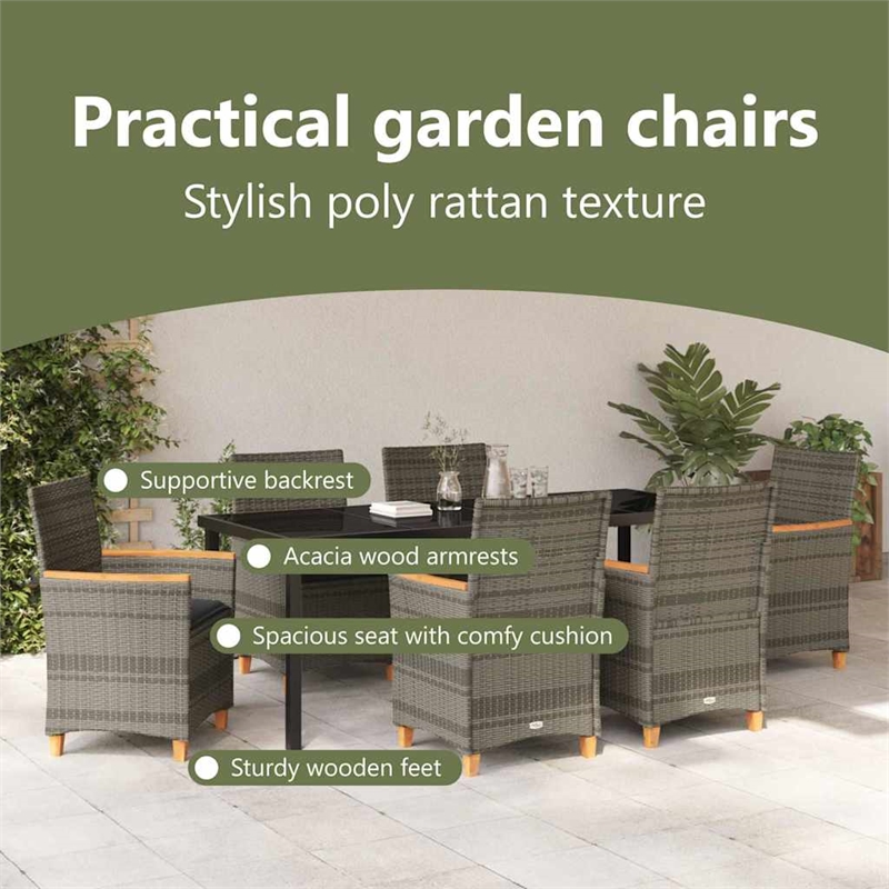 vidaXL Garden Dining Set 7 pcs Grey Poly Rattan