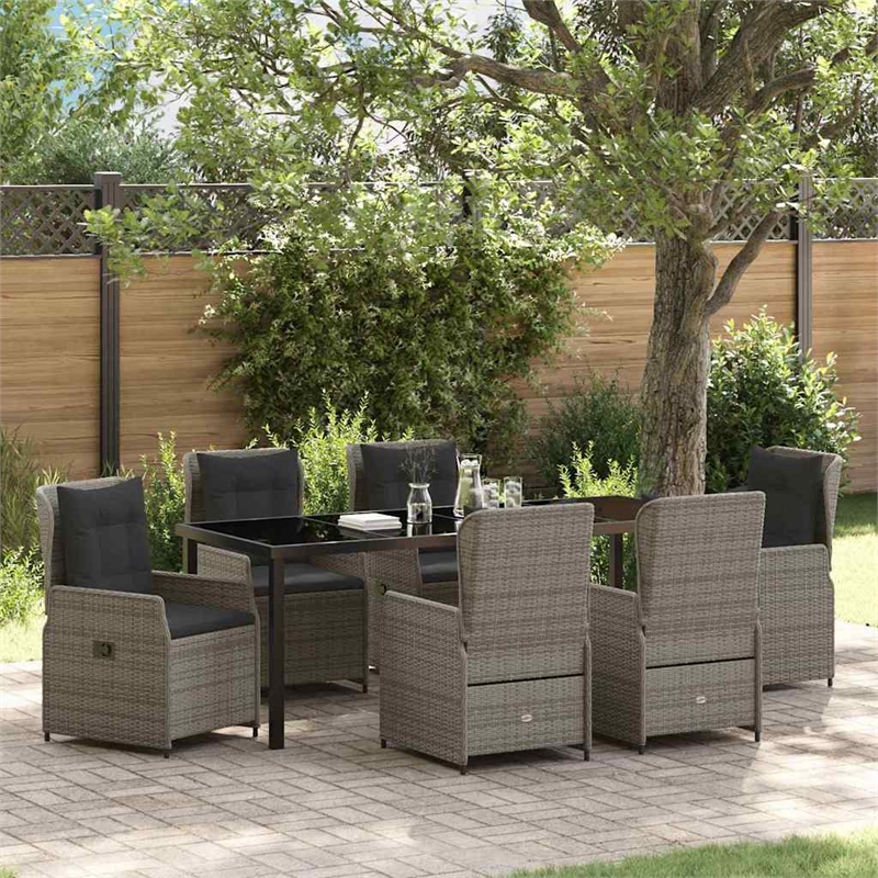 vidaXL Garden Dining Set 7 pcs Grey Poly Rattan
