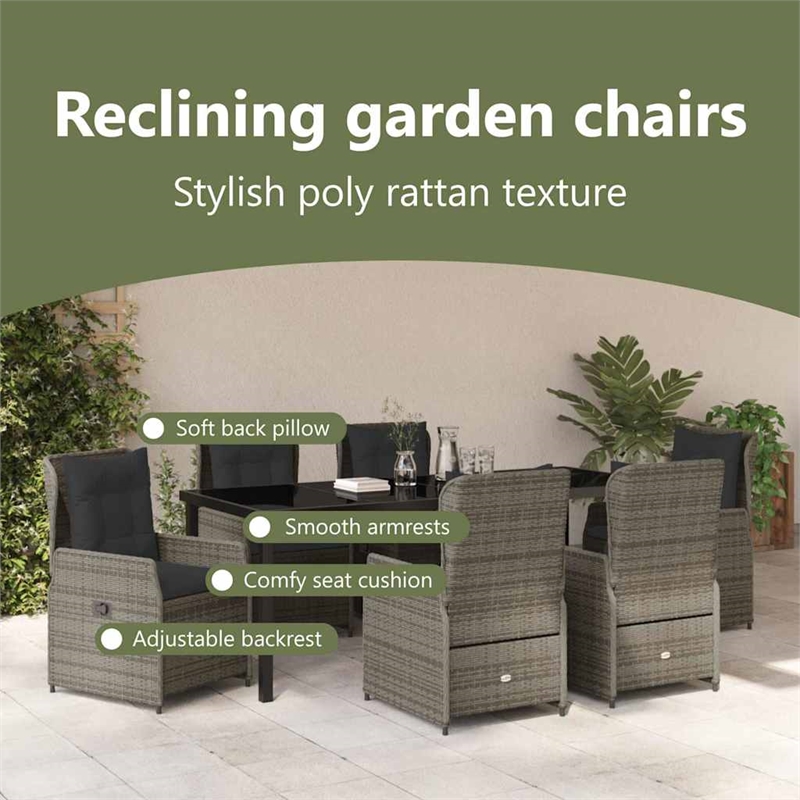 vidaXL Garden Dining Set 7 pcs Grey Poly Rattan