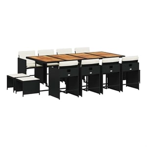 vidaXL 13 Piece Garden Dining Set with Cushions Black Poly Rattan