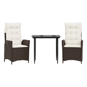 vidaXL 3 Piece Patio Dining Set with Cushions Brown Poly Rattan