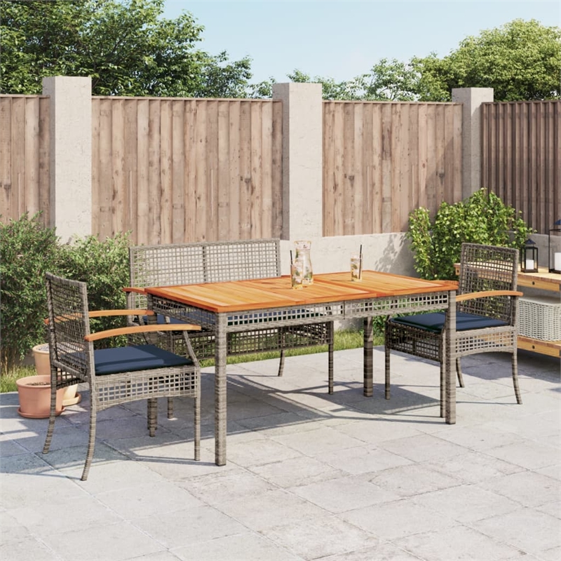 vidaXL 4 Piece Patio Dining Set with Cushions Gray Poly Rattan