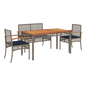 vidaXL 4 Piece Patio Dining Set with Cushions Gray Poly Rattan