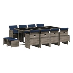 vidaXL 13 Piece Garden Dining Set with Cushions Grey Poly Rattan