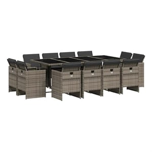 vidaXL 13 Piece Patio Dining Set with Cushions Gray Poly Rattan