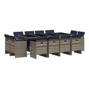 vidaXL 13 Piece Garden Dining Set with Cushions Grey Poly Rattan