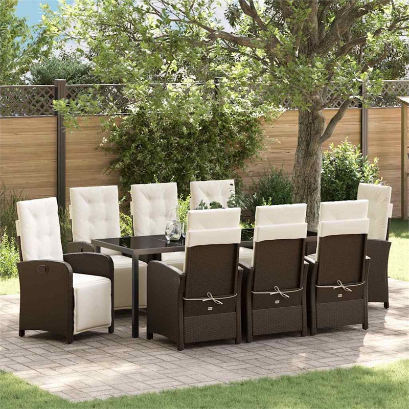 vidaXL Garden Dining Set 9 pcs Brown Poly Rattan