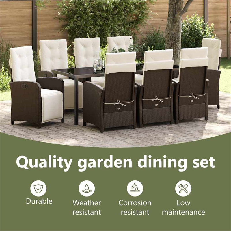 vidaXL Garden Dining Set 9 pcs Brown Poly Rattan