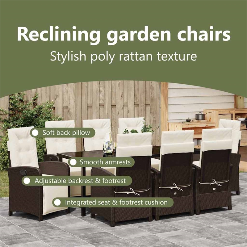 vidaXL Garden Dining Set 9 pcs Brown Poly Rattan