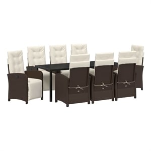 vidaXL Garden Dining Set 9 pcs Brown Poly Rattan