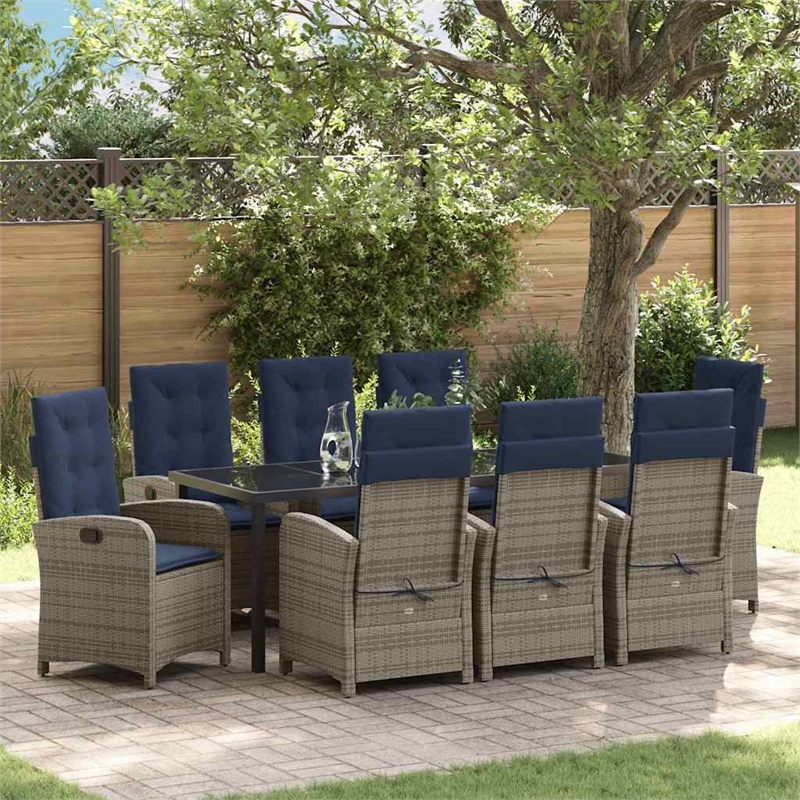 vidaXL Garden Dining Set 9 pcs Grey Poly Rattan