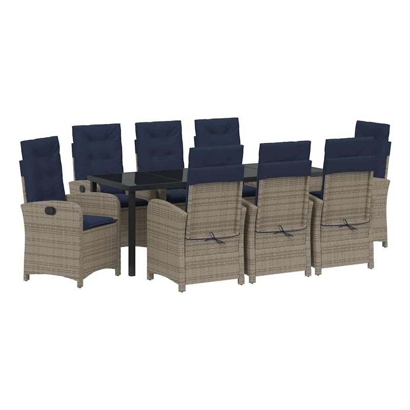 vidaXL Garden Dining Set 9 pcs Grey Poly Rattan