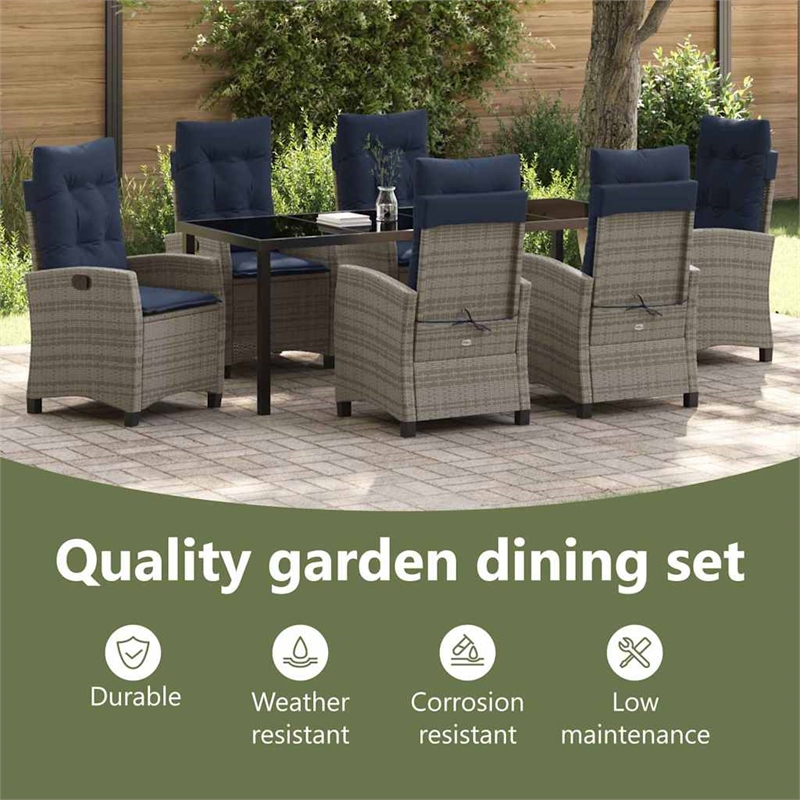 vidaXL Garden Dining Set 7 pcs Grey Poly Rattan
