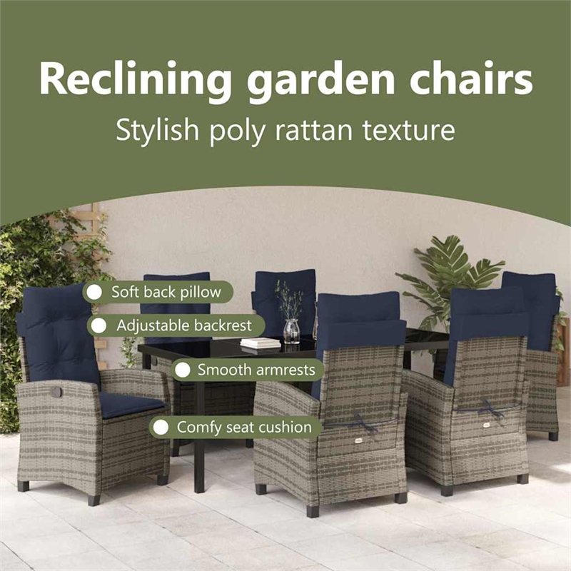 vidaXL Garden Dining Set 7 pcs Grey Poly Rattan