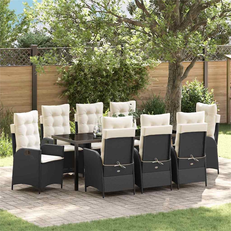 vidaXL Garden Dining Set 9 pcs Black Poly Rattan