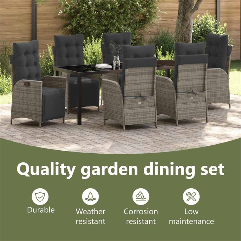 vidaXL Garden Dining Set 7 pcs Grey Poly Rattan