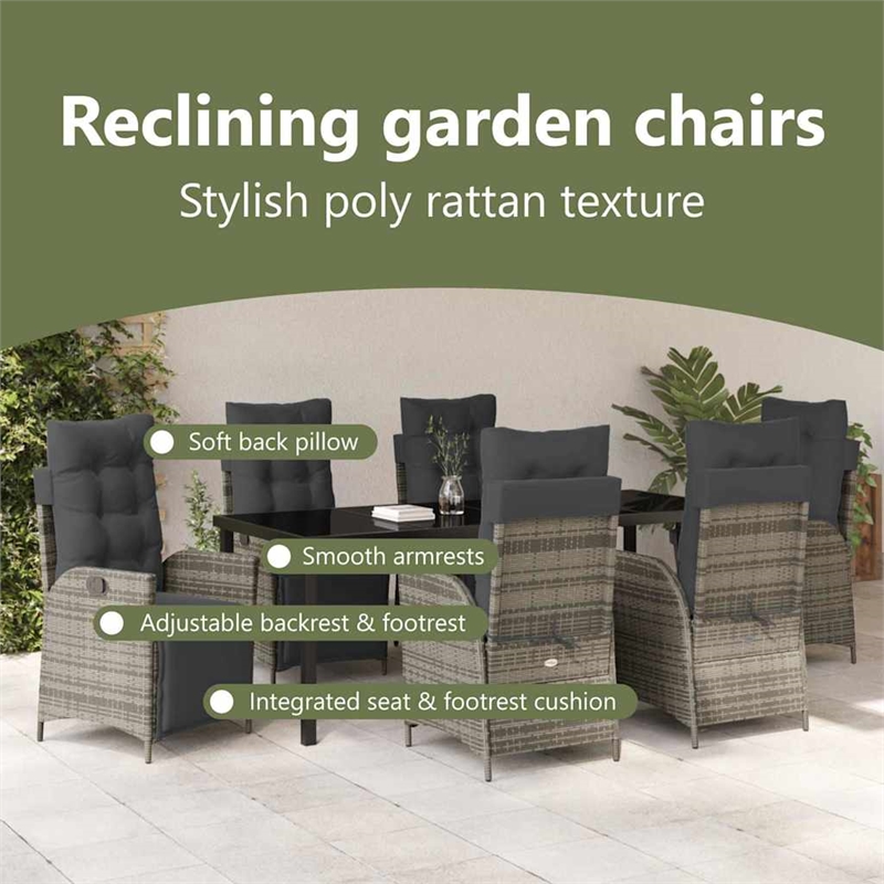 vidaXL Garden Dining Set 7 pcs Grey Poly Rattan