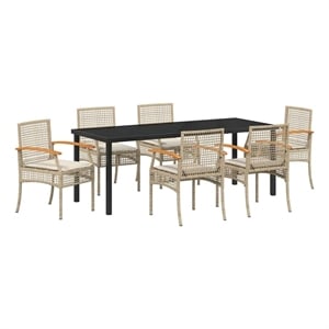 vidaXL Garden Dining Set 7 pcs Beige and Black Rattan