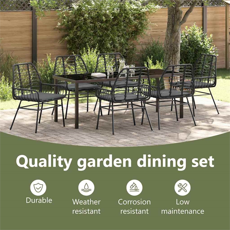 vidaXL Garden Dining Set 7 pcs Black Poly Rattan
