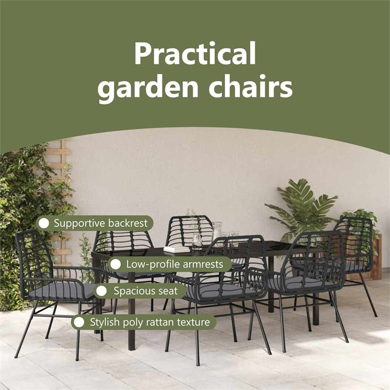 vidaXL Garden Dining Set 7 pcs Black Poly Rattan