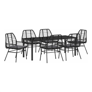 vidaXL Garden Dining Set 7 pcs Black Poly Rattan