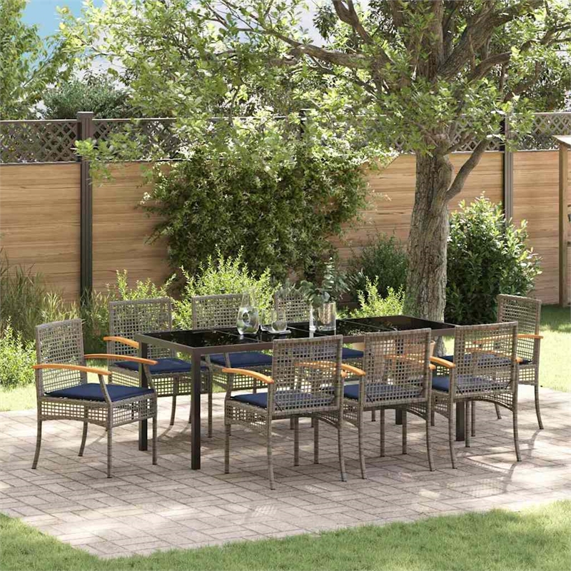 vidaXL Garden Dining Set 9 pcs Grey and Black Rattan