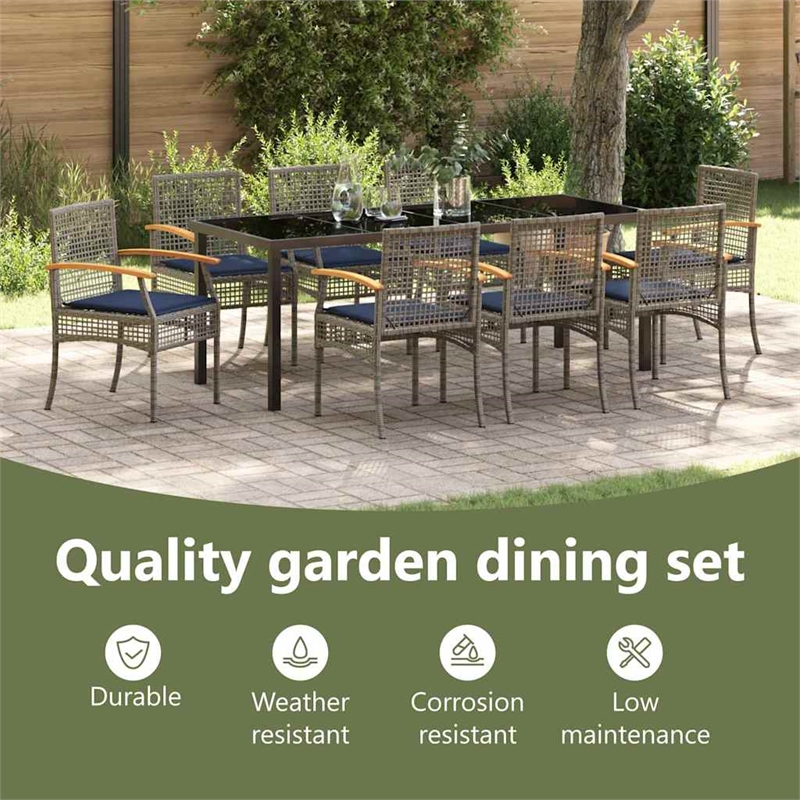 vidaXL Garden Dining Set 9 pcs Grey and Black Rattan