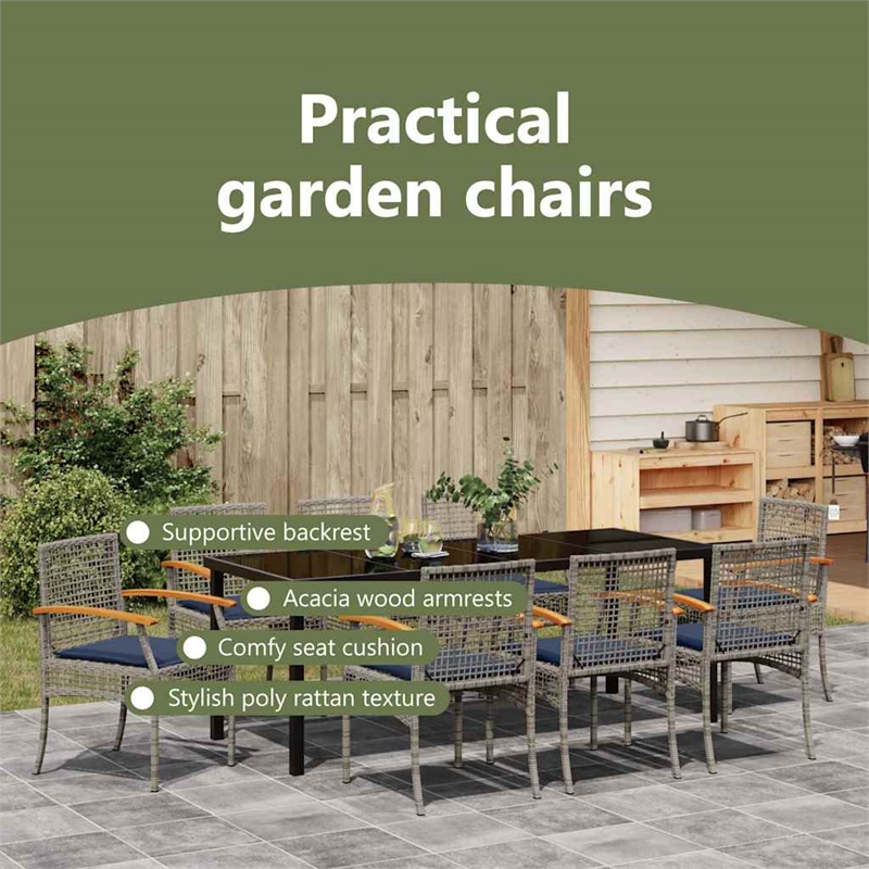 vidaXL Garden Dining Set 9 pcs Grey and Black Rattan