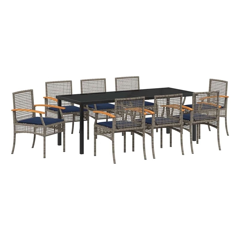 vidaXL Garden Dining Set 9 pcs Grey and Black Rattan