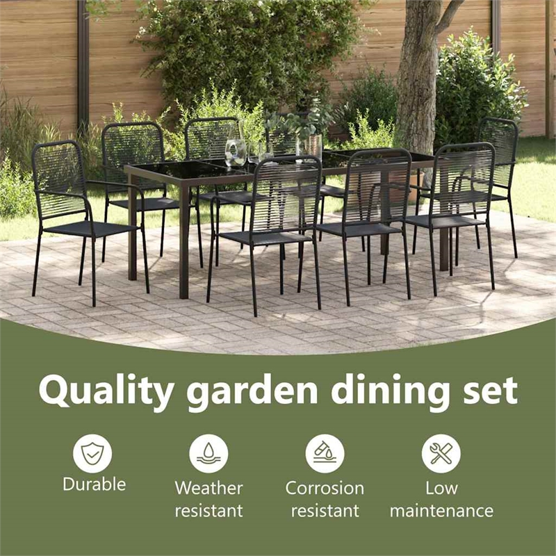 vidaXL Garden Dining Set 9 pcs Black Powder-Coated Steel