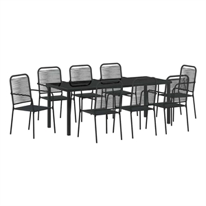 vidaXL Garden Dining Set 9 pcs Black Powder-Coated Steel