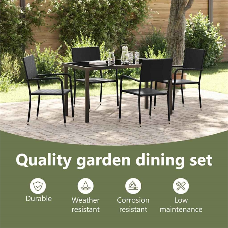 vidaXL Garden Dining Set 5 pcs Black Poly Rattan