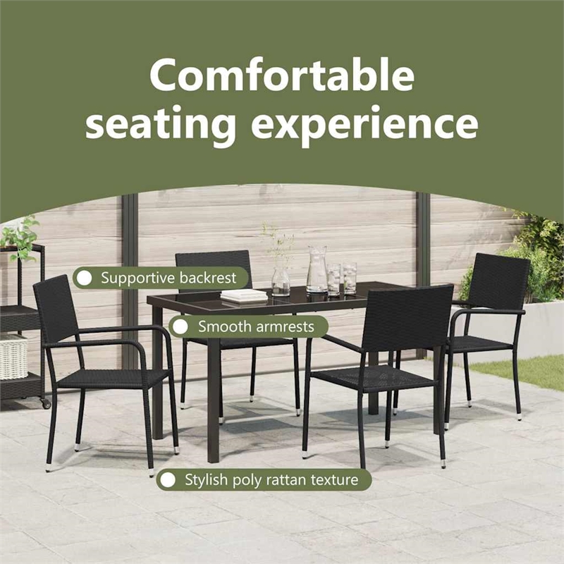 vidaXL Garden Dining Set 5 pcs Black Poly Rattan