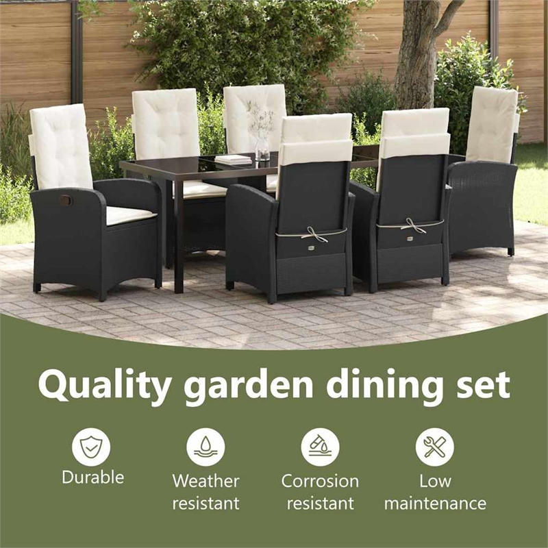 vidaXL Garden Dining Set 7 pcs Black Poly Rattan