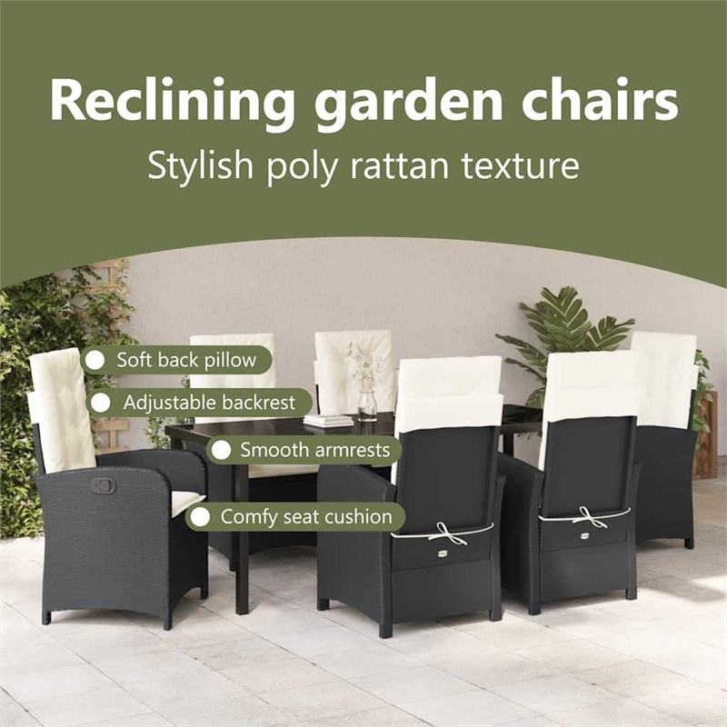 vidaXL Garden Dining Set 7 pcs Black Poly Rattan