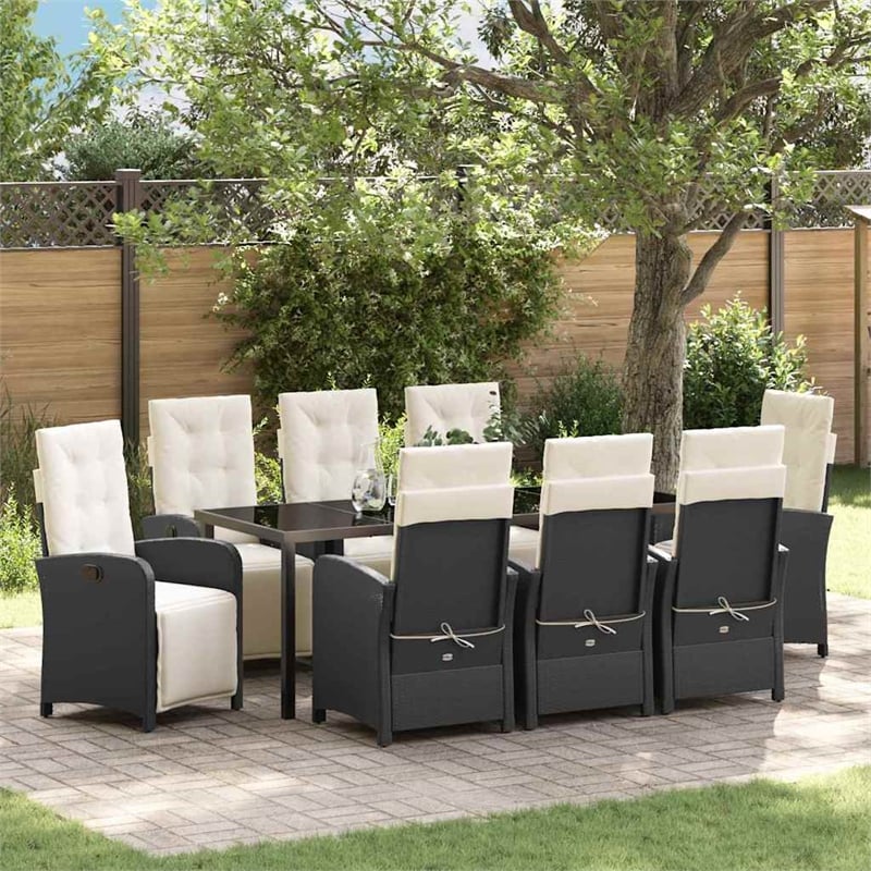 vidaXL Garden Dining Set 9 pcs Black Poly Rattan
