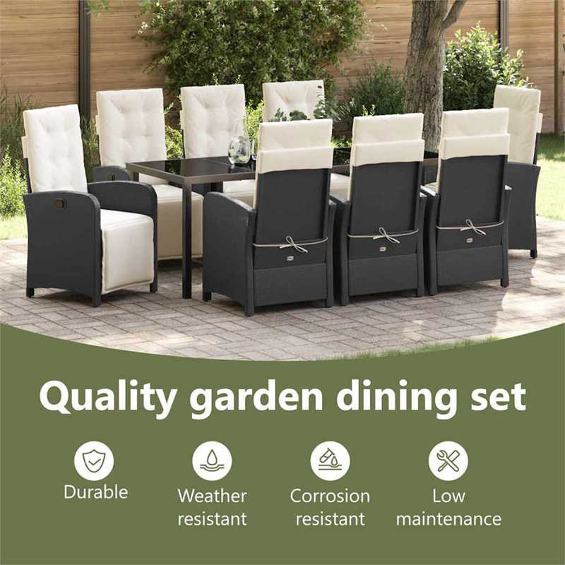 vidaXL Garden Dining Set 9 pcs Black Poly Rattan