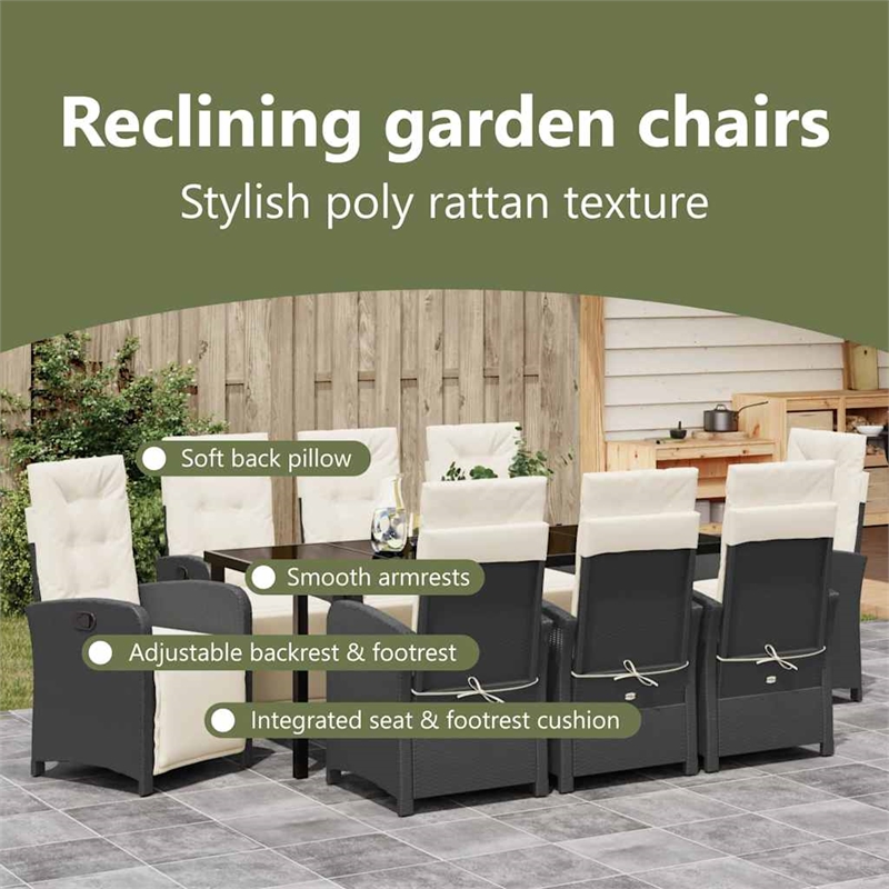 vidaXL Garden Dining Set 9 pcs Black Poly Rattan