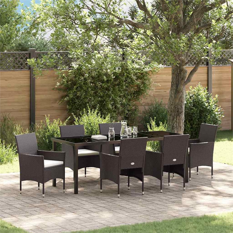 vidaXL Garden Dining Set 7 pcs Brown Poly Rattan