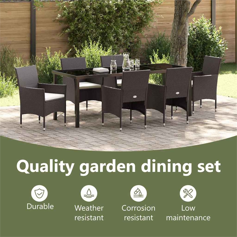vidaXL Garden Dining Set 7 pcs Brown Poly Rattan
