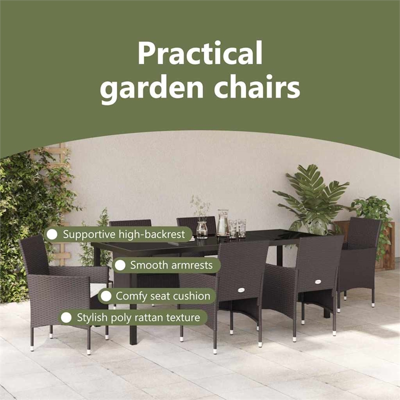 vidaXL Garden Dining Set 7 pcs Brown Poly Rattan