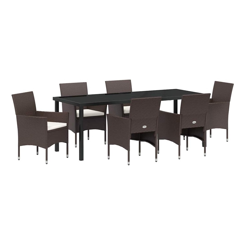 vidaXL Garden Dining Set 7 pcs Brown Poly Rattan