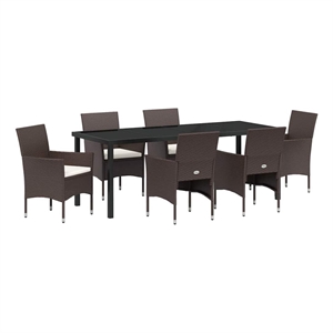 vidaXL Garden Dining Set 7 pcs Brown Poly Rattan