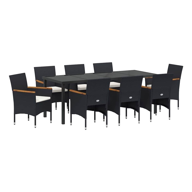 vidaXL Garden Dining Set 9 pcs Black Poly Rattan