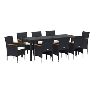 vidaXL Garden Dining Set 9 pcs Black Poly Rattan